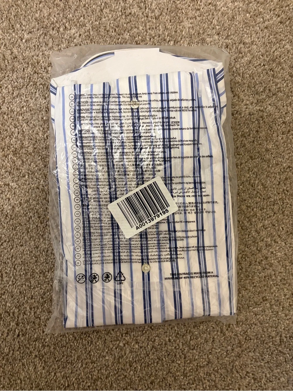 Polo by Ralph Lauren Blue and White Vertical Stripe Dress Shirt